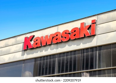 Bucharest, Romania June 2022: Kawasaki Motorcycles Logo. Kawasaki Motorcycles Are Manufactured By Kawasaki Heavy Industries.	