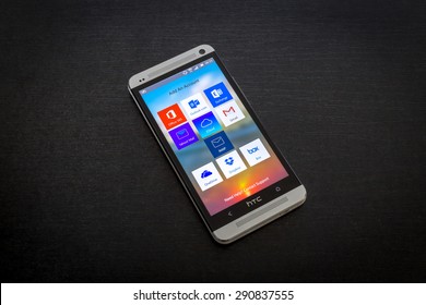 Bucharest, Romania - June 26, 2015: Microsoft Outlook Email App On Screen Of A Mobile Smartphone. Microsoft Launches New Office Productivity Tools Apps For Mobile Devices.