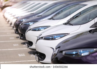 Bucharest, Romania - June 28, 2019: Details With Headlights Of Electric Cars Of The French Car Manufacturer Renault.