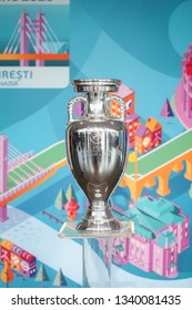 Bucharest, Romania - March 16, 2019: The Original UEFA Euro 2020 Tournament Trophy Is Being Presented To The Public On The National Arena Stadium In Bucharest.