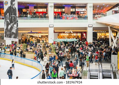 BUCHAREST, ROMANIA - MARCH 16: People Crowd On Restaurant Floor In Luxurious Shopping Mall On March 16, 2014 In Bucharest, Romania.