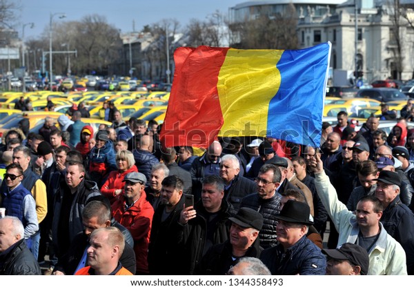 Bucharest,\
Romania - March 20, 2019: Transporters from Romania protesting in\
front of the government, Victory\
Square