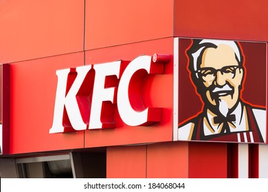 BUCHAREST, ROMANIA - MARCH 23: Kentucky Fried Chicken Restaurant Sign on March 23, 2014 in Bucharest, Romania. It is a fast food restaurant chain headquartered in United States specialized in chicken.