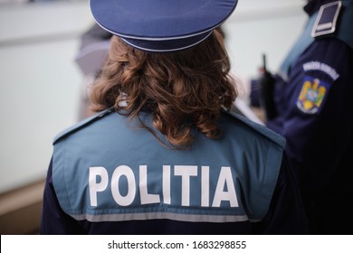 Bucharest, Romania - March 25, 2020: Romanian Police Female Officer.