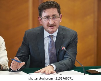 Bucharest, Romania - May 04, 2022: Bogdan Chiritoiu, President Of The Romanian Competition Authority, Is Being Heard In The Senate Economic Commission On The Council Work From 2019 Until Now.