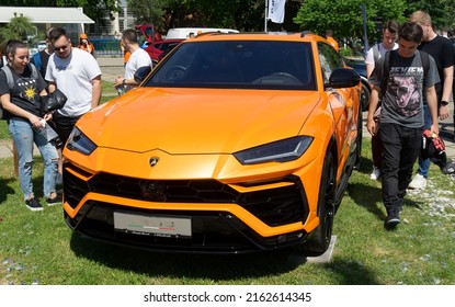 Bucharest, Romania - May 20, 2020: An orange Lamborghini Urus car. This image is for editorial use only.