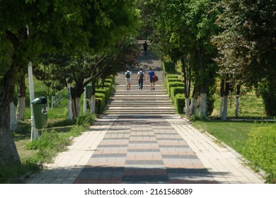 Bucharest, Romania - May 20, 2022: The campus park of the Polytechnic University of Bucharest.