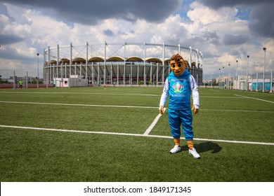 Bucharest, Romania - May 24, 2019: A Person Dressed As Skillzy, The Official Euro 2020 Soccer Tournament Mascot, At The National Arena Stadium.