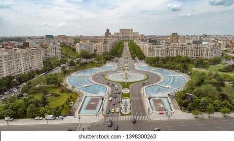 Bucharest, Romania - May 4th 2019: Aerial view of the city of Bucharest