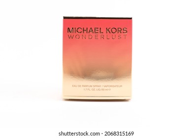 Bucharest, Romania - November 2, 2021: Michael Kors Wonderlust Perfume Spray 50 Ml Pack On White Background.