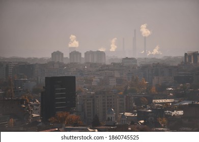 Bucharest, Romania - November 8, 2011: Overview of Bucharest on a foggy,misty day.