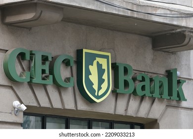 Bucharest, Romania, October 2022: CEC Bank Logo In Front Of A Local Bank In Bucharest