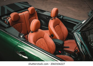 Bucharest, Romania - September 25 2020: MINI Cooper S Convertible In British Green Racing Seats