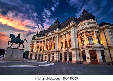 Bucharest At Sunset. Calea Victoriei, National Library