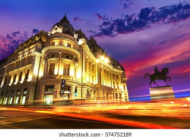 Bucharest At Sunset. Calea Victoriei, Piata Revolutiei