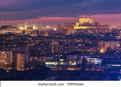 Bucharest View From Above At Sunset