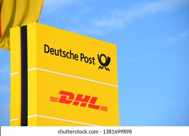 Buchholz, Lower Saxony / Germany - March 24, 2019: Logo Of Deutsche Post And DHL In Buchholz, Germany - Deutsche Post DHL Is The World's Largest Logistics Company Headquartered In Bonn