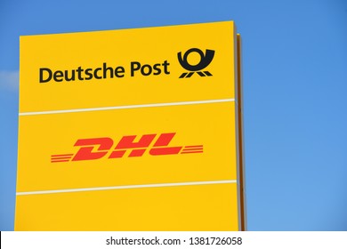 Buchholz, Lower Saxony / Germany - March 24, 2019: Logo Of Deutsche Post And DHL In Buchholz, Germany - Deutsche Post DHL Is The World's Largest Logistics Company Headquartered In Bonn