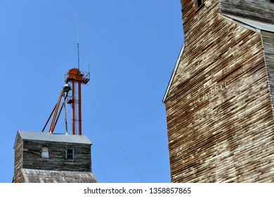 Bucket Elevator On Top Of A Wooden Grain Bin In Montana, USA