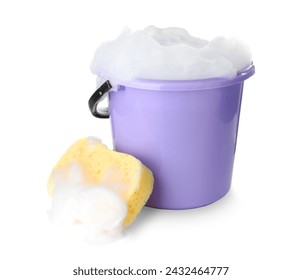 Bucket with foam and sponge isolated on white - Powered by Shutterstock