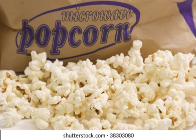 Bucket Of Popcorn On White Background.