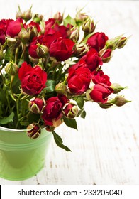 Bucket Red Roses On Wooden Background Stock Photo 233205040 | Shutterstock