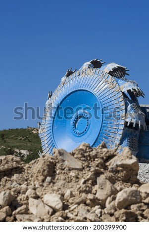 Similar – Bucket-wheel excavator in the Garzweiler 2 open-cast lignite mine, lignite-fired power plants in the background