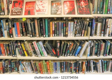 Buckingham, Buckinghamshire, UK 27.10.2018 - Books On A Shelf In Library 