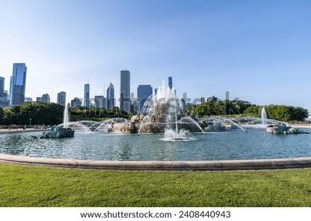 Buckingham Fountain is a Chicago Landmark in the center of Grant Park, between Queen's Landing and Ida B. Wells Drive. Dedicated in 1927 and donated to the city by philanthropist Kate S. Buckingham.
