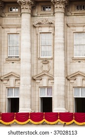 Buckingham Palace Balcony Elegantly Decorated In Red