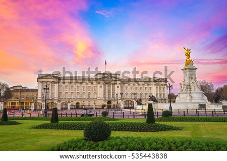 Buckingham Palace at sunrise in London, United Kingdom
