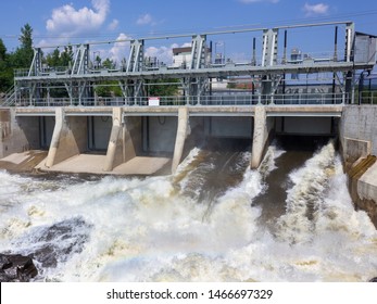 Buckingham, Quebec/ Canada - July 28th, 2019: Hydro Station In Quebec In Summer