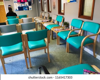 Buckinhamshire, UK - 24 March 2017: An Almost Empty Waiting Room Inside An NHS Medical Doctors General Practice Office.