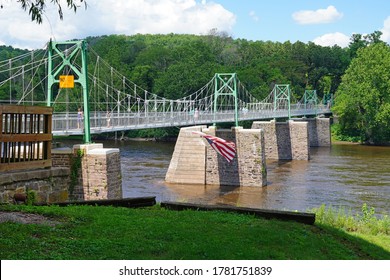 BUCKS COUNTY, PA –14 JUL 2020- Landscape view of the Lumberville Raven Rock bridge over the Delaware Canal in Lumberville, Solebury Township, Bucks County, Pennsylvania, United States.