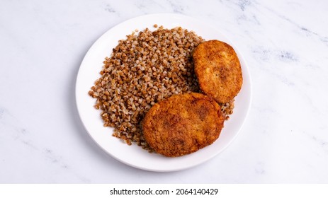 Buckwheat And Chicken Cutlets Isolated