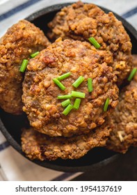 Buckwheat Cutlets With Meat In Cast Iron. Healthy Food.