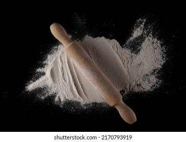 Buckwheat Flour With Kitchen Rolling Pin Isolated On White, Top View  