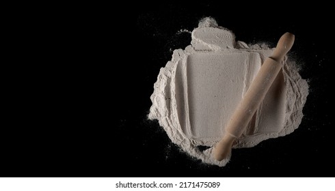 Buckwheat Flour With Kitchen Rolling Pin Isolated On White, Top View  