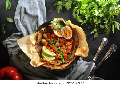 Buckwheat Pancake With Boiled Egg And Vegetables