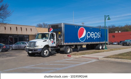 BUDA, TEXAS - JANUARY 4 2018: A Pepsi Truck Stopped For Delivery