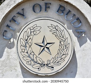 Buda, Texas USA - August 25, 2021: City Of Buda Sign.  Buda, TX A Town In Central Texas Just South Of Austin, Texas.  