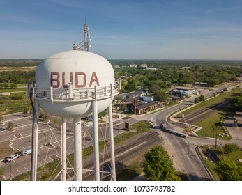 Buda, TX/USA - April 11 2018: Downtown Buda And Water Tower