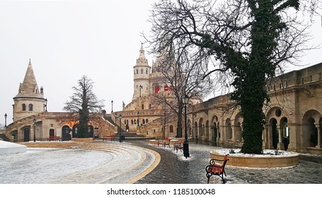 Budapest Castle Fishermans Bastion And Square Architect Frigyes Schulek In Winter