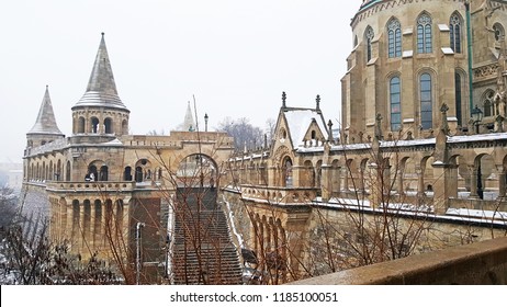 Budapest Castle Fishermans Bastion And Square Architect Frigyes Schulek In Winter