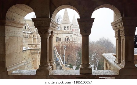 Budapest Castle Fishermans Bastion And Square Architect Frigyes Schulek In Winter