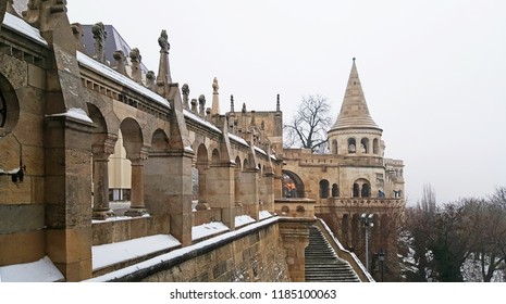 Budapest Castle Fishermans Bastion And Square Architect Frigyes Schulek In Winter