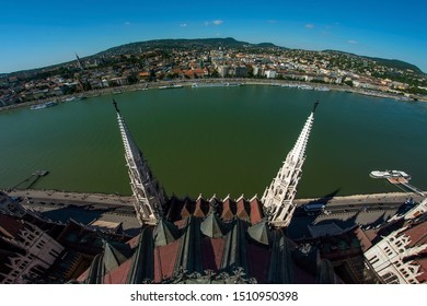 Budapest Cityscape From Unusual Viewpoint. Fiheye Lens, Hungarian Parliament.