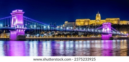 Budapest Danube evening panorama with Chain Bridge and Buda Castle