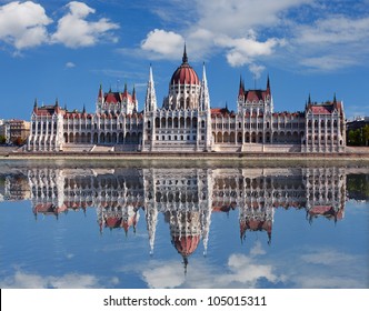 Budapest - Hungarian Parliament.with Reflection In Danube River