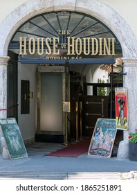 BUDAPEST, HUNGARY - 07.16.2019:  Entrance to the The House of Houdini; a meeting point for magicians and lovers of magic 